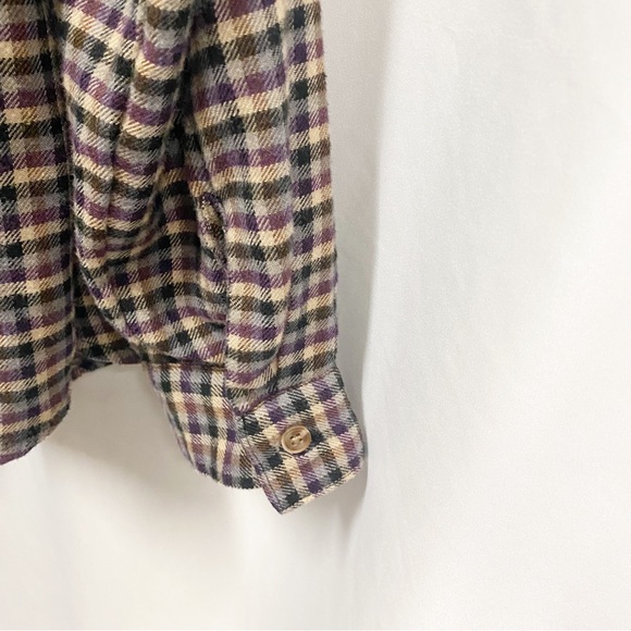 Maurices Purple, Black & Tan Plaid Button Down Flannel Shirt - Picture 7 of 9